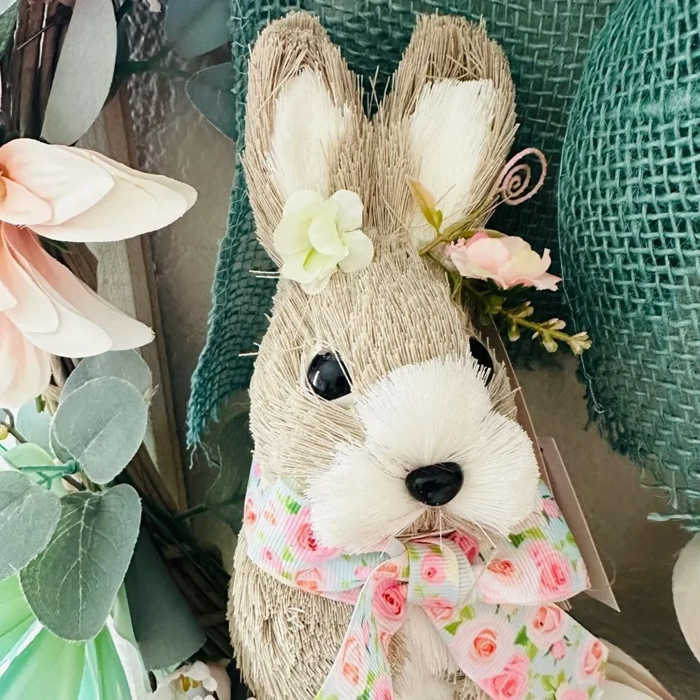 Easter Bunny Spring Farmhouse Floral Rustic Wooden Wreath Wall Decor